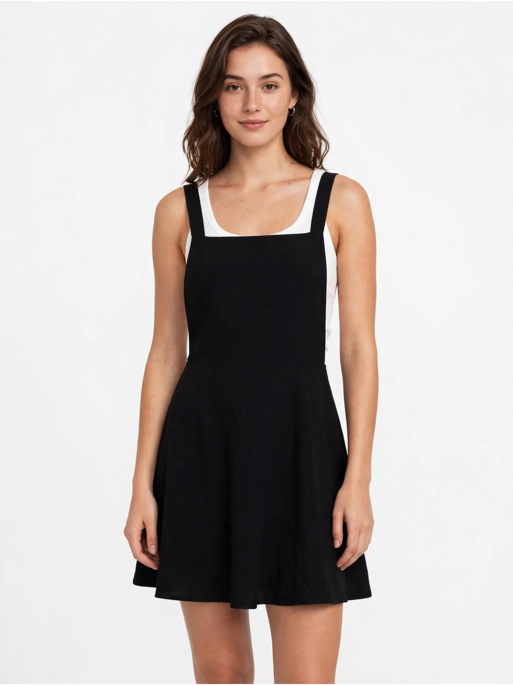 DKNY Black Wool Square-Neck Pinafore Mini Dress Vintage Hong Kong Sz 14